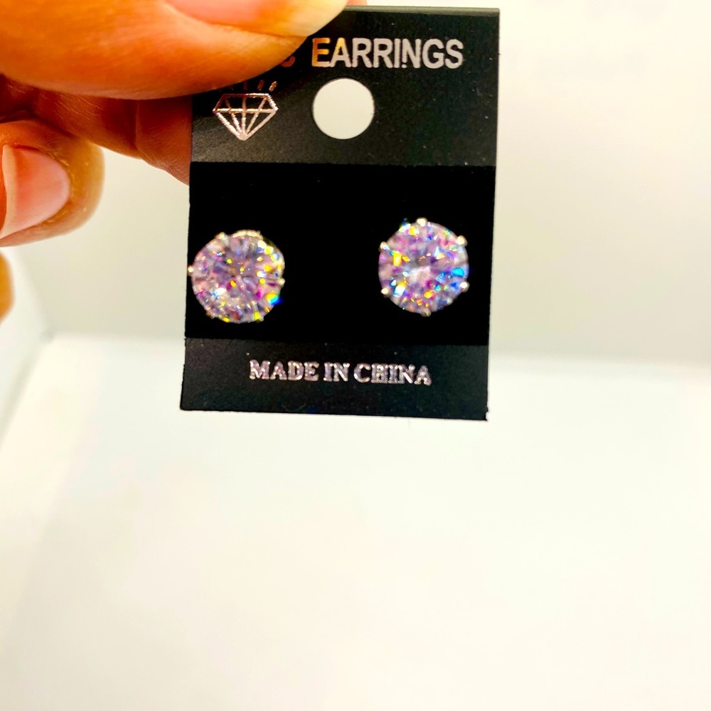 Earrings CZ studs pierced set in silver tone! - Picture 8 of 11